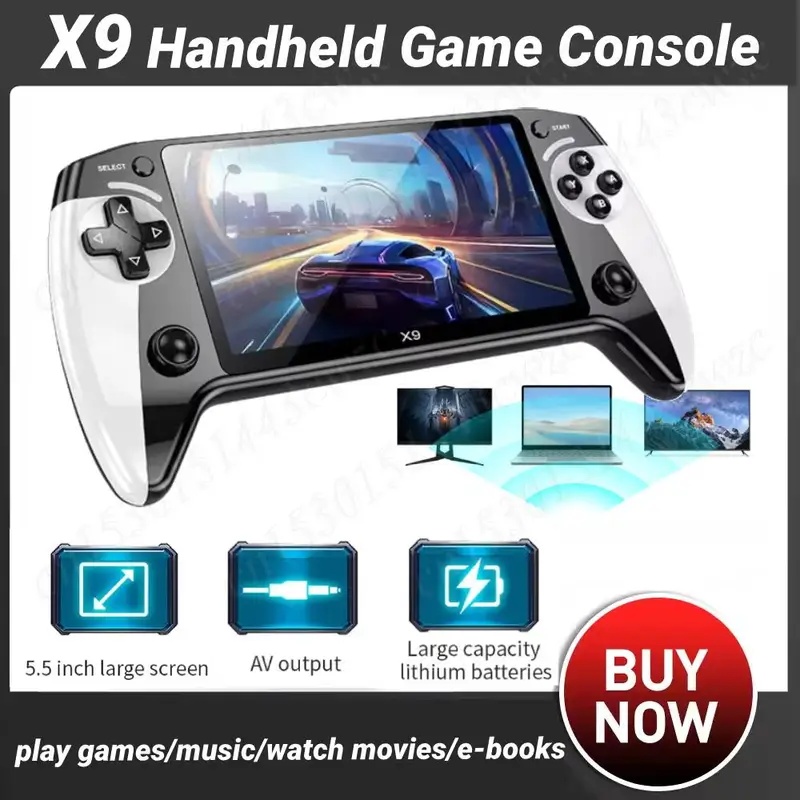 Gaming Console Emulator - X9 Pocket-Videospielkonsole, 5,5-Zoll-HD-Bildschirm, Typ-C-Ladefunktion, tragbarer Gaming-Player,