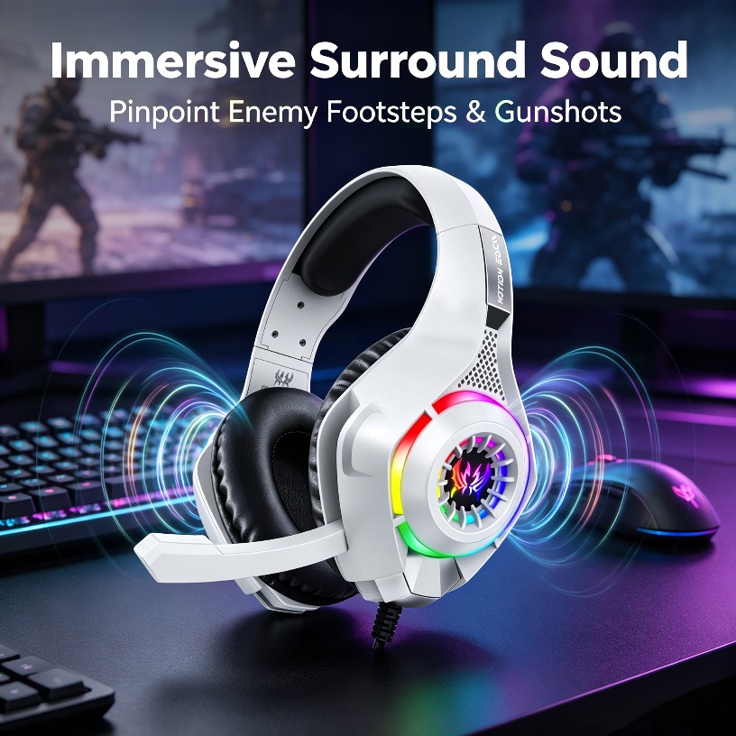 Gaming Console Headset - Kabelgebundene Gaming-Kopfhörer mit Mikrofon, RGB-LED, Over-Ear-Headset,