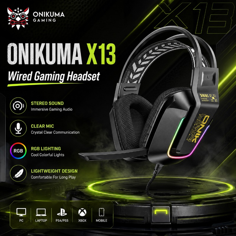 Gaming Console Headset - ONIKUMA X13 Gaming-Headset, kabelgebunden, RGB-Kopfhörer, Over-Ear,