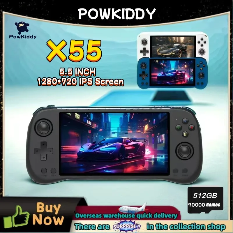 Gaming Console X55 - POWKIDDY X55 Handheld-Spielekonsole 5,5 Zoll IPS-Bildschirm