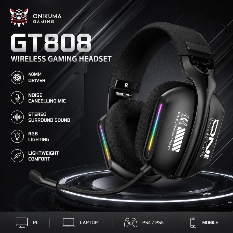 Gaming Console Amazon - ONIKUMA GT808 Gaming-Headset, kabellos, Bluetooth, 2,4